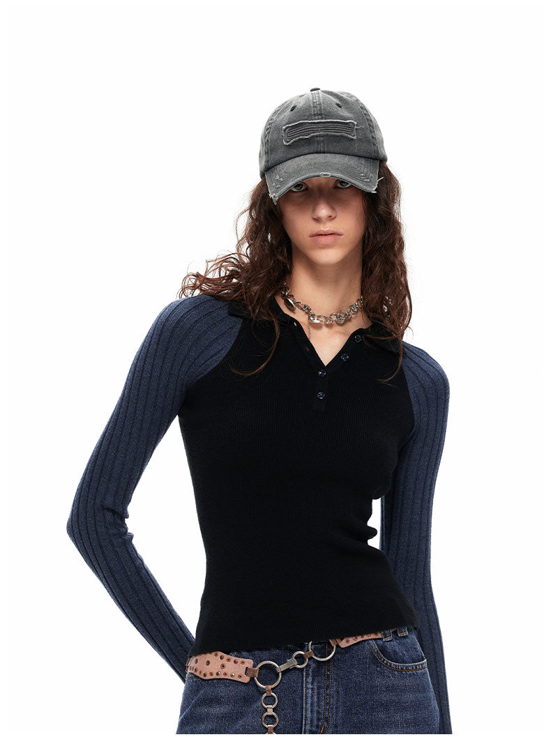 NUTH “Linear Combination” Color-Matching Knitted Top（Black x Blue