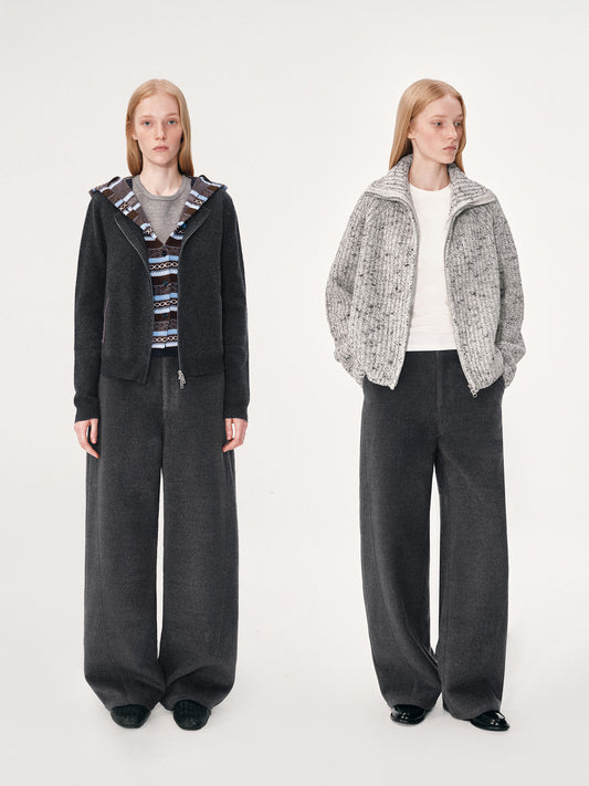 Wool-Blend Curved-Leg Pants