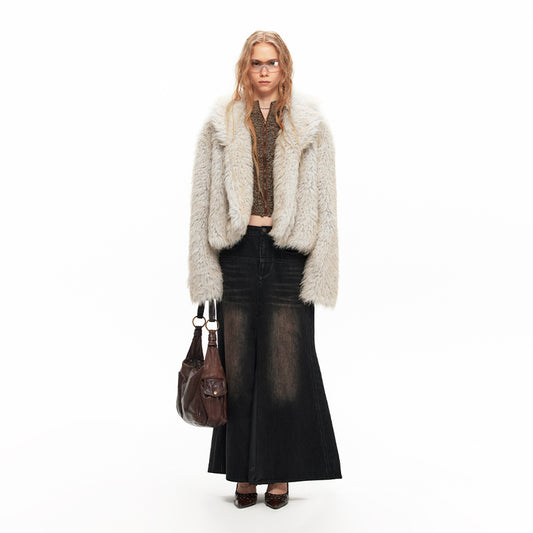 NUHT Griege Imitation Fur Short Coat