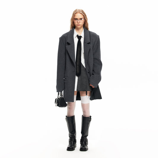 NUHT Designer Silhouette Wool Suit Coat(Grey)