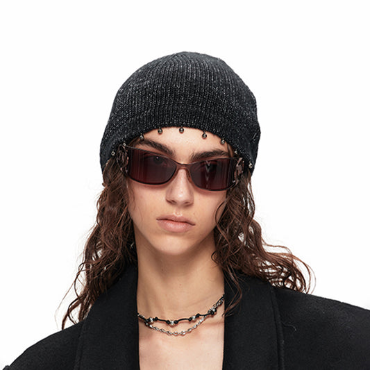 NUHT “Jumping Silver” Beading Knitted Hat(Black&Grey)