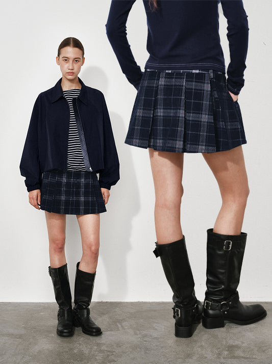 Reversible Plaid Corduroy A-Line Skirt