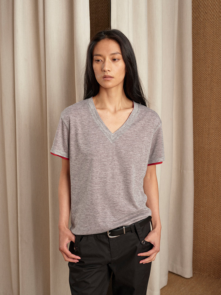 Double-side V-neck T-shirt