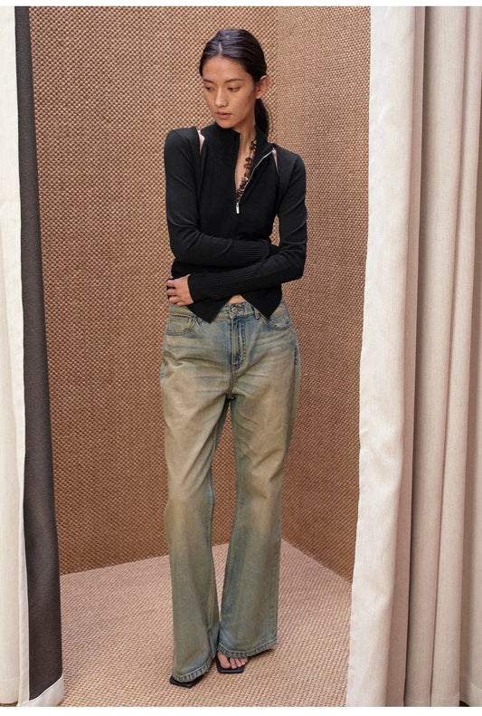 NUTH Multi-wear slim long-sleeved knitted shawl double-head zipper vest two-piece suit for women