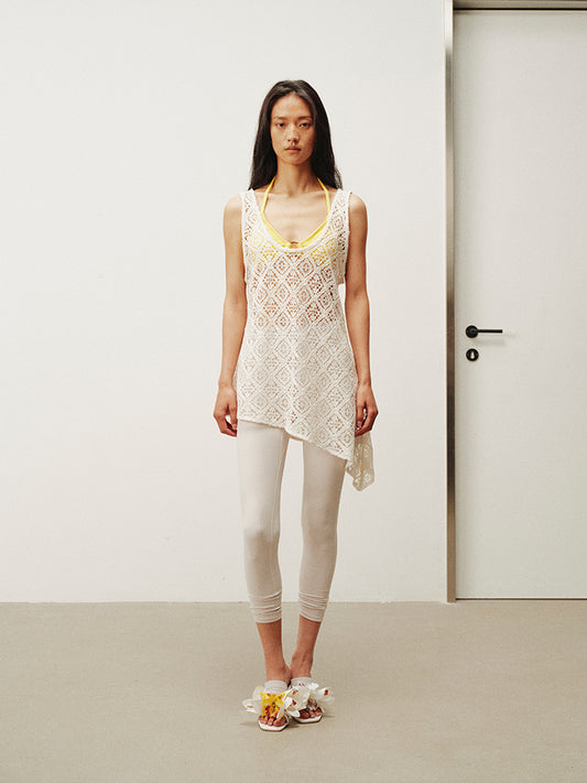 Openwork asymmetric hem tunic vest