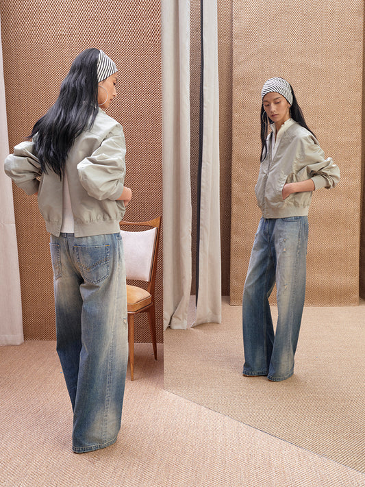 Washed straight-leg jeans Faded blue