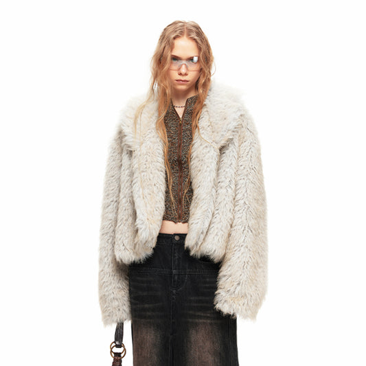 NUHT Griege Imitation Fur Short Coat
