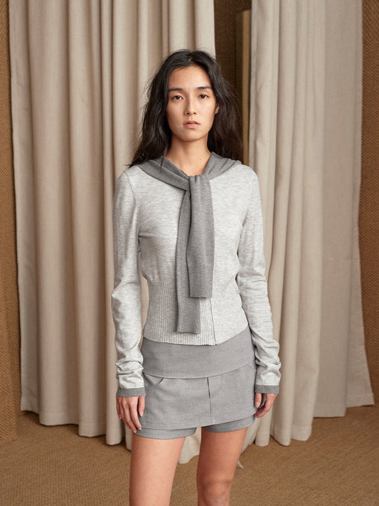 Hooded zip two-tone cardigan