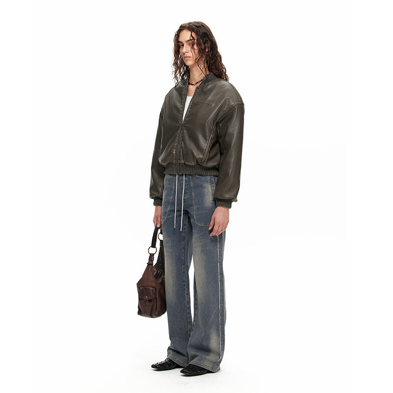 NUHT “Bubbly” Retro Distressed Faux Leather Jacket