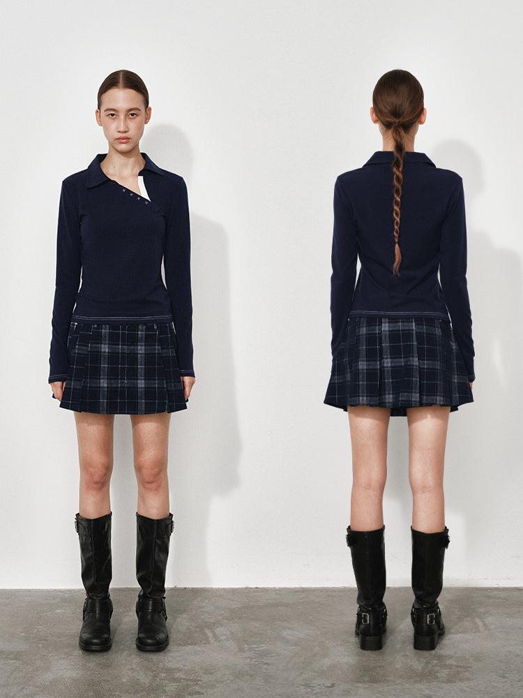 Reversible Plaid Corduroy A-Line Skirt