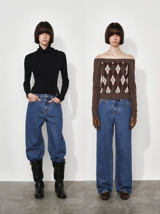 Wide, Straight-Leg Non-Stretch DenimJeans