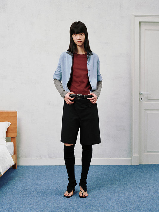 Slanted placket casual shorts