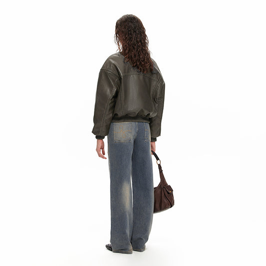 NUHT “Bubbly” Retro Distressed Faux Leather Jacket