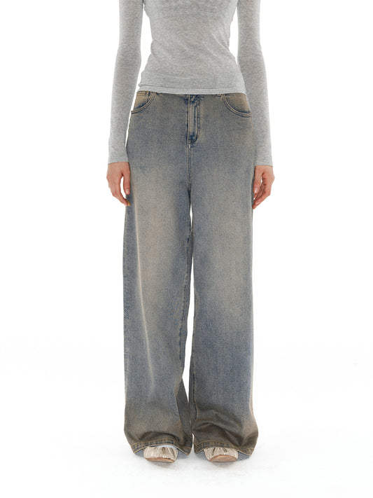 Mud-dyed gradient wash jeans
