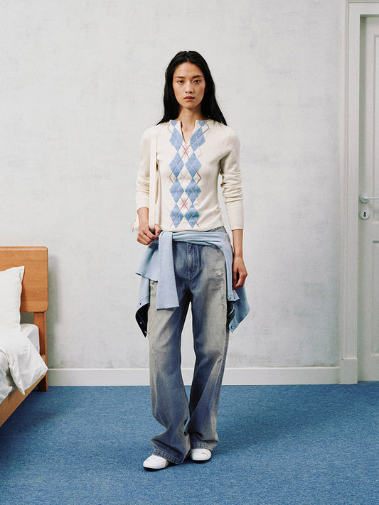 Washed straight-leg jeans Faded blue