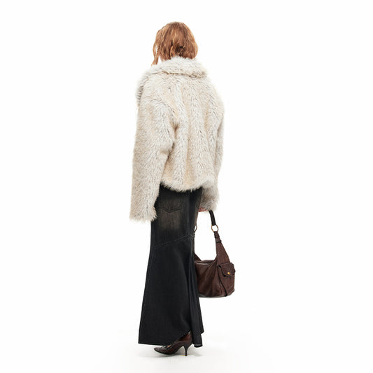 NUHT Griege Imitation Fur Short Coat