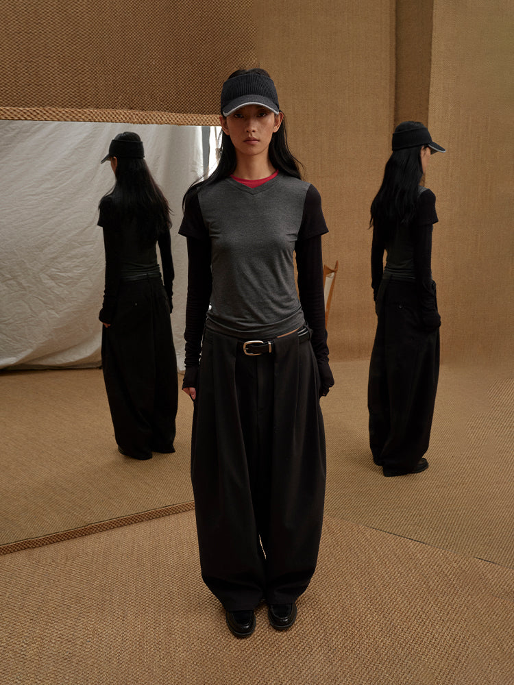Low-Rise Curved Trousers