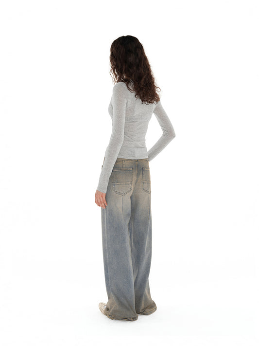 Mud-dyed gradient wash jeans