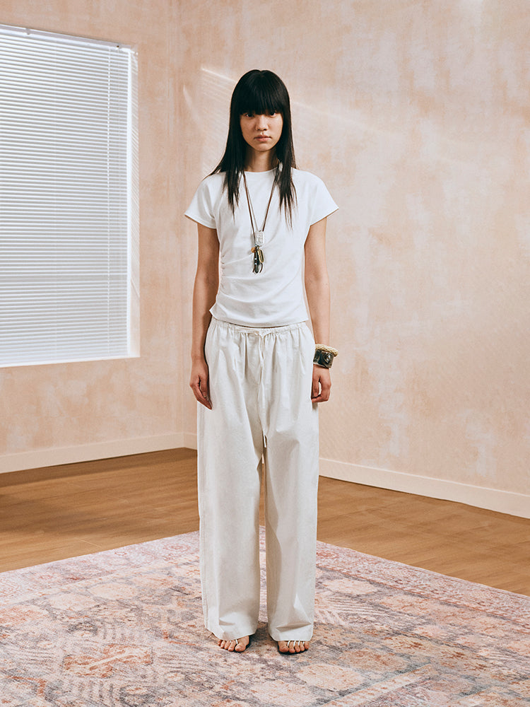 White casual cotton pants