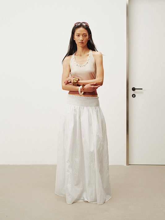 Stretch waist long skirt