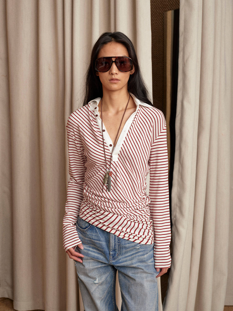 Striped Long Sleeve Polo