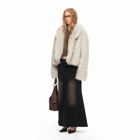 NUHT Griege Imitation Fur Short Coat