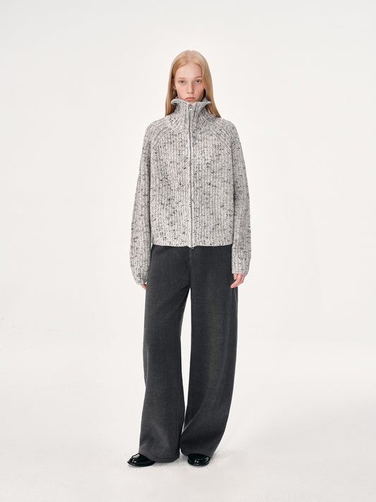 Wool-Blend Curved-Leg Pants