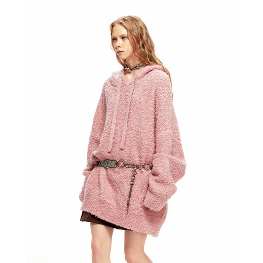 NUHT “Lazy Holiday” Oversize Hooded Sweater(Pink)