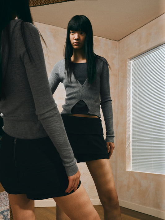 Side Slit Open Mini Skort