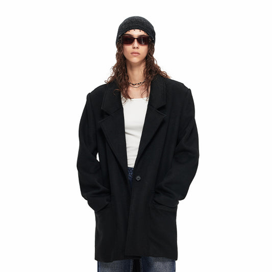 NUHT Designer Silhouette Wool Suit Coat(Black)