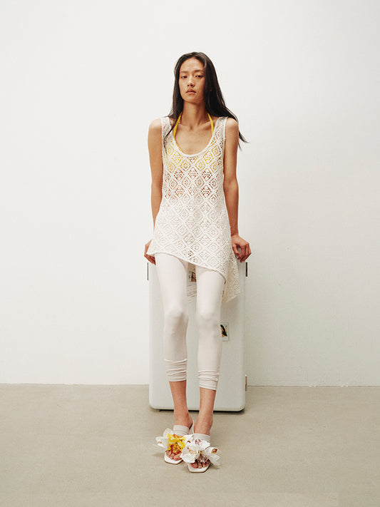 Openwork asymmetric hem tunic vest