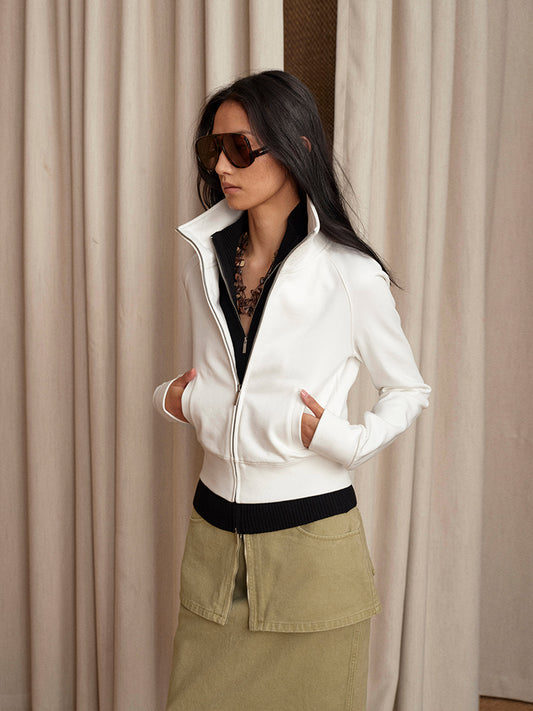 Zip-up high neck sweatshirt
