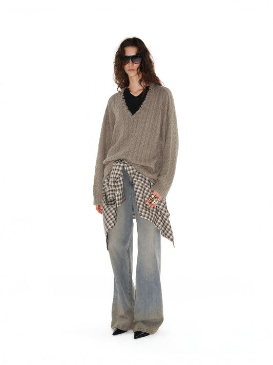 Mud-dyed gradient wash jeans