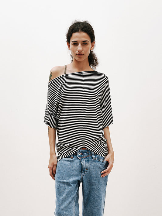 Asymmetric Semi-Sheer Batwing T-shirt