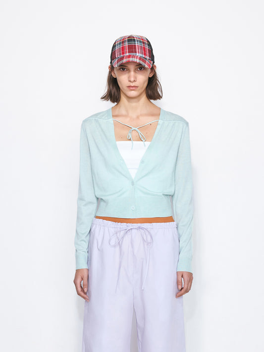 Deep V-Neck Tie Lightweight Knit Cardigan