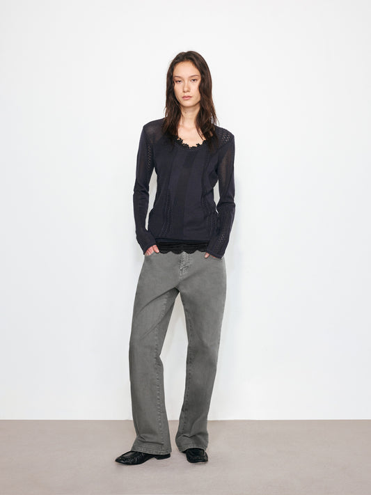 Hollow-Out Textured Knit Top