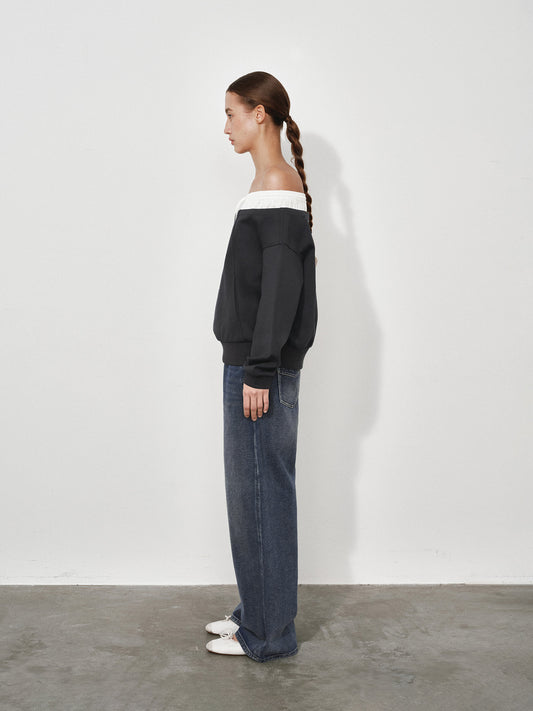 Color-Block Boat Neck Sweatshirt