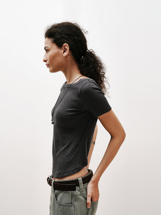 TENCEL-Wool Boat Neck Short-Sleeve T-Shir