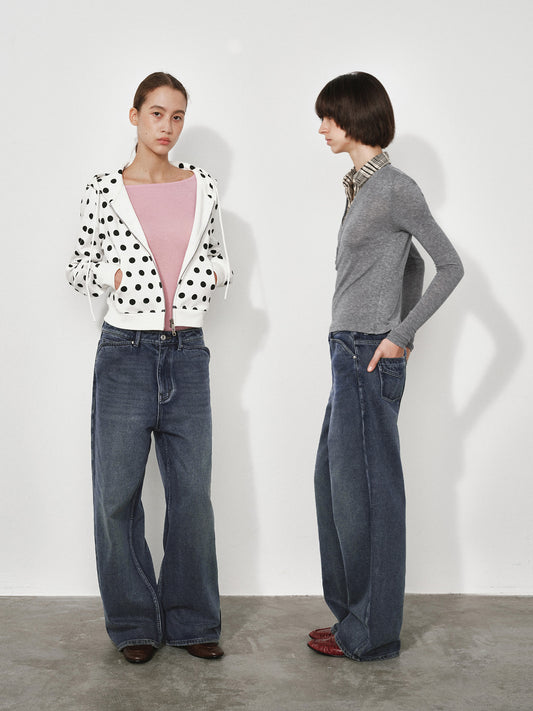 Wide, Straight-Leg Non-Stretch DenimJeans
