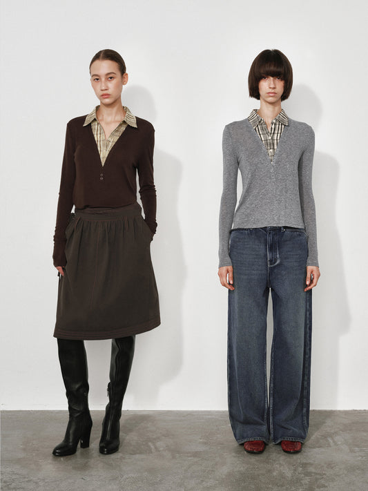 Knit & Woven Plaid Polo Shirt