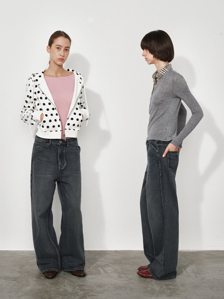 Wide, Straight-Leg Non-Stretch DenimJeans