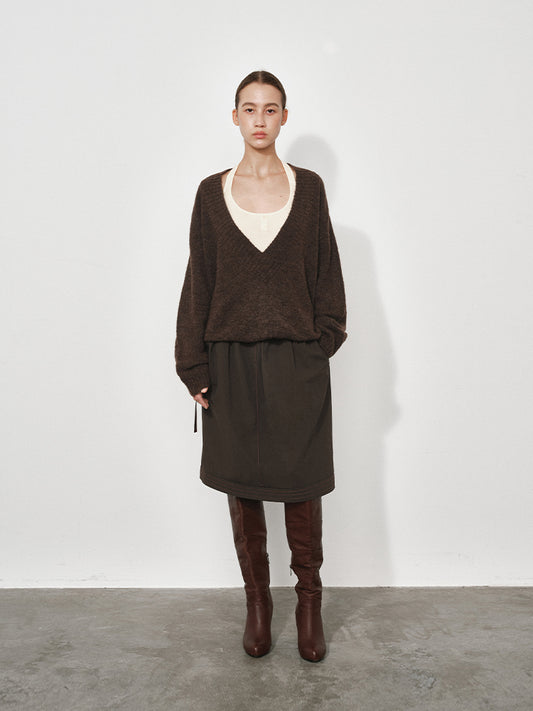 False Two-piece Oversized Deep V-neck Knit Sweater