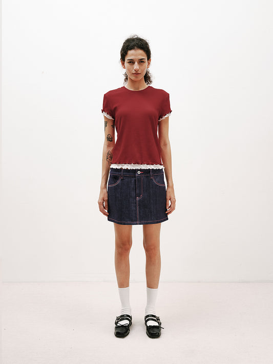 Raw denim mini skirt