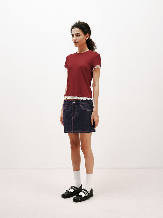 Raw denim mini skirt