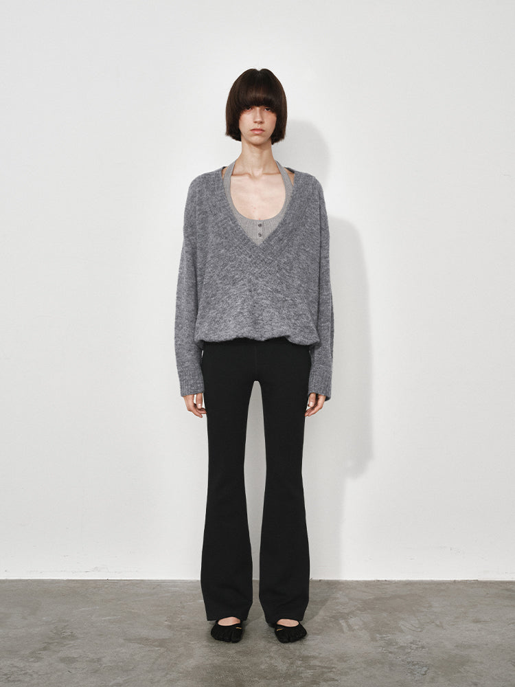 False Two-piece Oversized Deep V-neck Knit Sweater