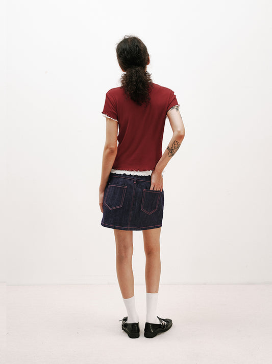 Raw denim mini skirt