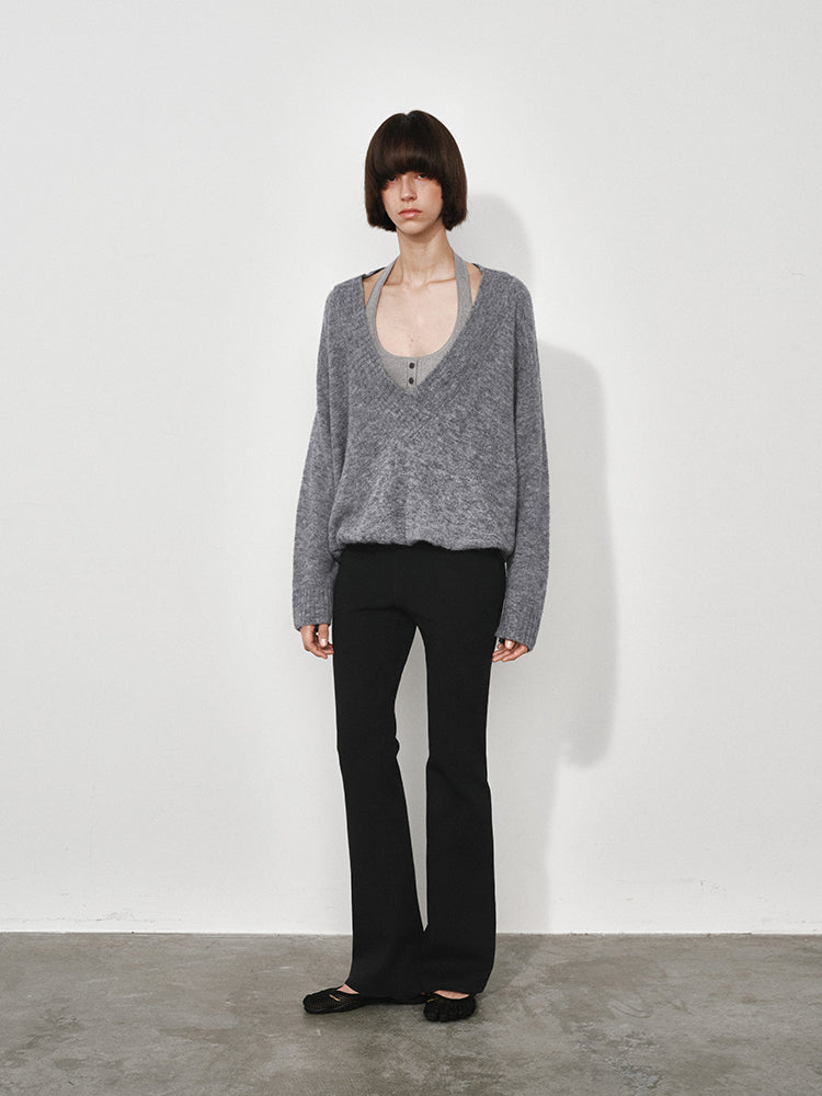 False Two-piece Oversized Deep V-neck Knit Sweater