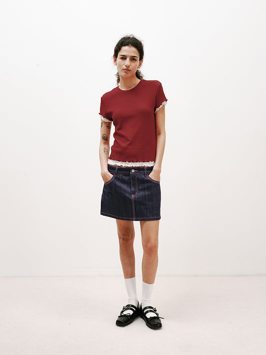 Raw denim mini skirt