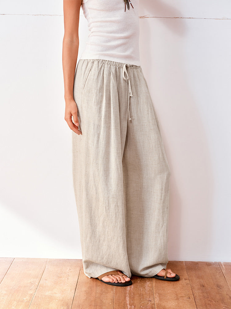 Linen wide-leg casual pants