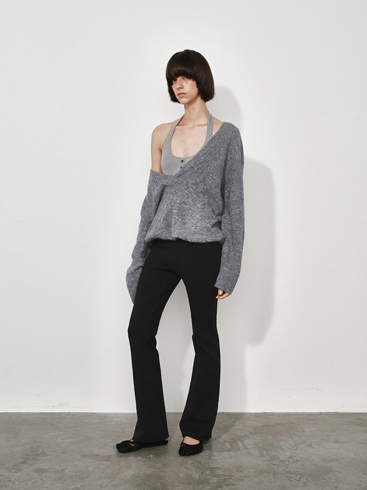 False Two-piece Oversized Deep V-neck Knit Sweater